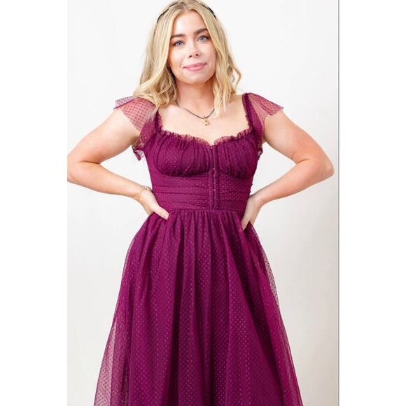Lulu's Burgundy tulle dress midi length size XS - Picture 5 of 14